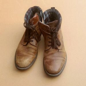 Alfani Mens US 9.5M brown leather side zip boots